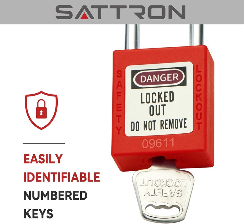 SATTRON Lockout Tagout Lock Red 5pcs Set, Loto Product Padlocks Keyed Different, OSHA Compliant, Loto Locks Safety Locks with Keys for Lock Out Tag Out Stations and Devices - Image 2